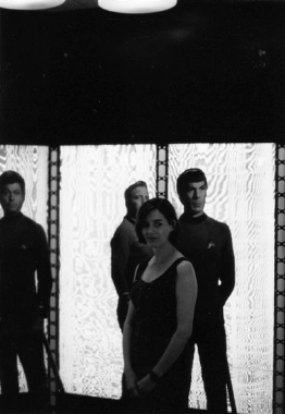 Melanie Neilson with Spock, Kirk, and McCoy