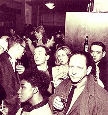 Frank O’Hara, Barbara Guest (center) at the closing of the Cedar Bar, New York, 30 March, 1963, detail, photo copyright © Fred W.McDarrah, 1963, 2000 